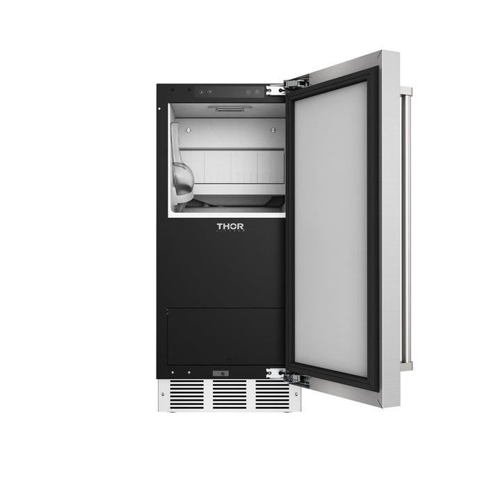 Thor Kitchen 15” Freestanding/Built-In Indoor & Outdoor Top Hat Cube Ice Maker with Water Filter and Reversible Door (TIM1502)