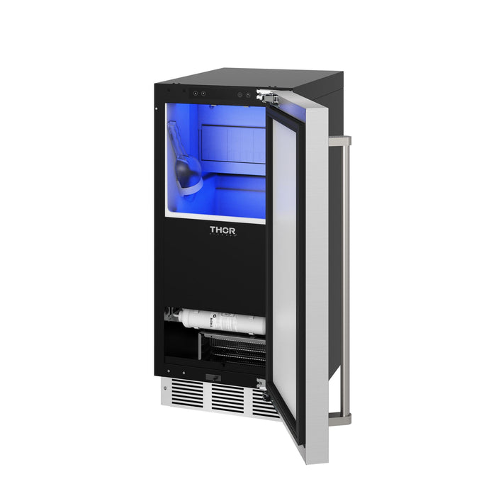 Thor Kitchen 15” Freestanding/Built-In Indoor & Outdoor Top Hat Cube Ice Maker with Water Filter and Reversible Door (TIM1502)