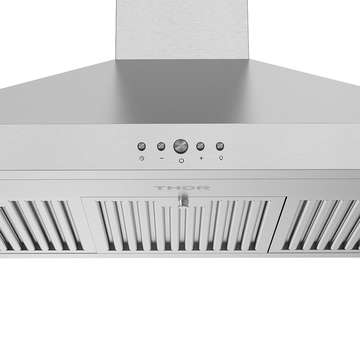 Thor Kitchen 36 Inch Wall Mounted Chimney Range Hood With 350 CFM - control logo