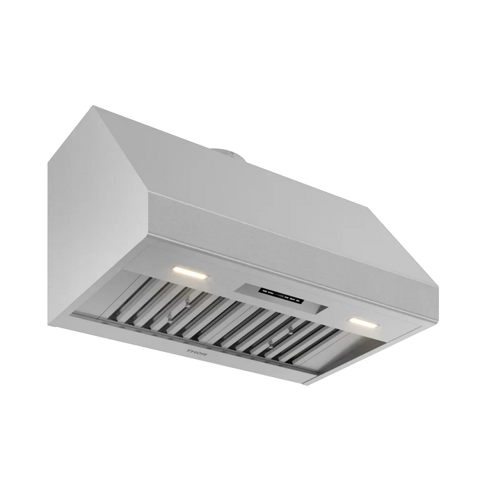 Thor Kitchen Pro Style 36-inch Convertible Stainless Steel Under Cabinet Range Hood in 18"height - 3/4 left