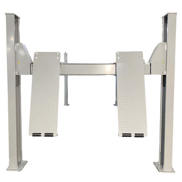 Rear view of Triumph NTR-24 four post lift showing dual steel ramps for easy vehicle drive-on.