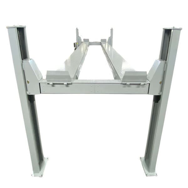 Rear view of Triumph NTR-24 heavy duty four post lift with steel diamond plate runways.