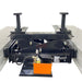 Close-up of Triumph NTR-32 four post auto lift with hydraulic jack tray for heavy vehicle service.
