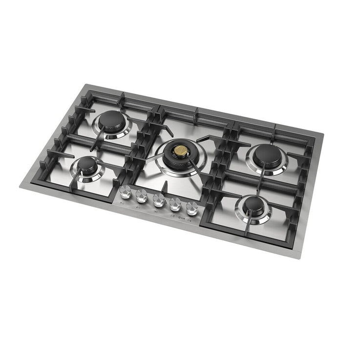 ILVE Professional Plus II 36" Built-In Gas Cooktop with 5 Total Black Brass Burners, Stainless Steel (UHCPT95SS)