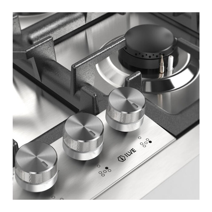 ILVE Professional Plus II 36" Built-In Gas Cooktop with 5 Total Black Brass Burners, Stainless Steel (UHCPT95SS)