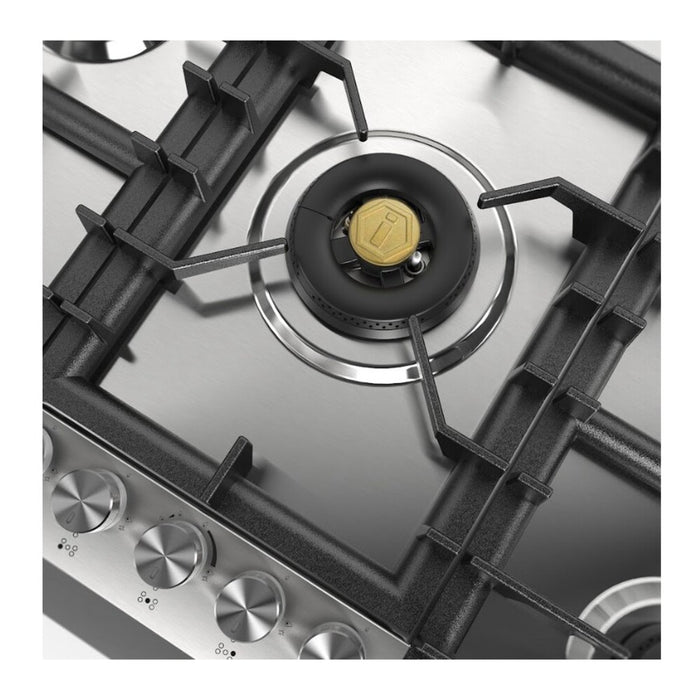 ILVE Professional Plus II 36" Built-In Gas Cooktop with 5 Total Black Brass Burners, Stainless Steel (UHCPT95SS)