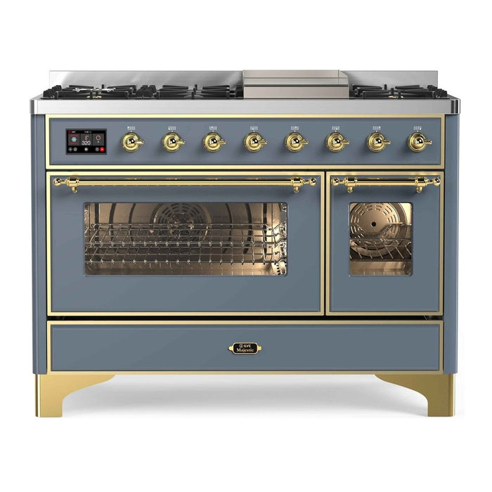 ILVE Majestic II 48 Inch Dual Fuel Range, Double Oven, 8 Burners & Griddle UM12FDNS3