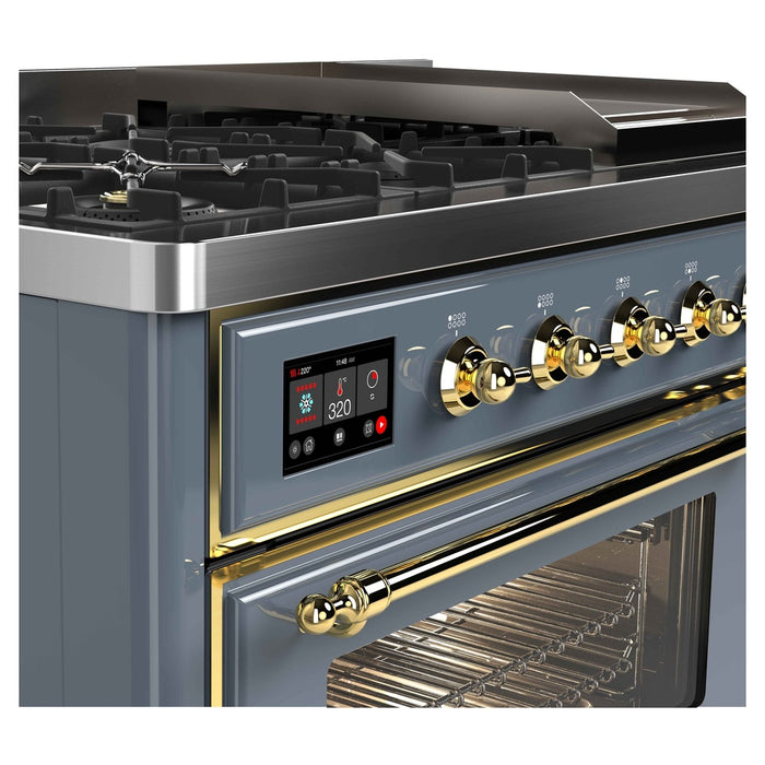 ILVE Majestic II 48 Inch Dual Fuel Range, Double Oven, 8 Burners & Griddle UM12FDNS3