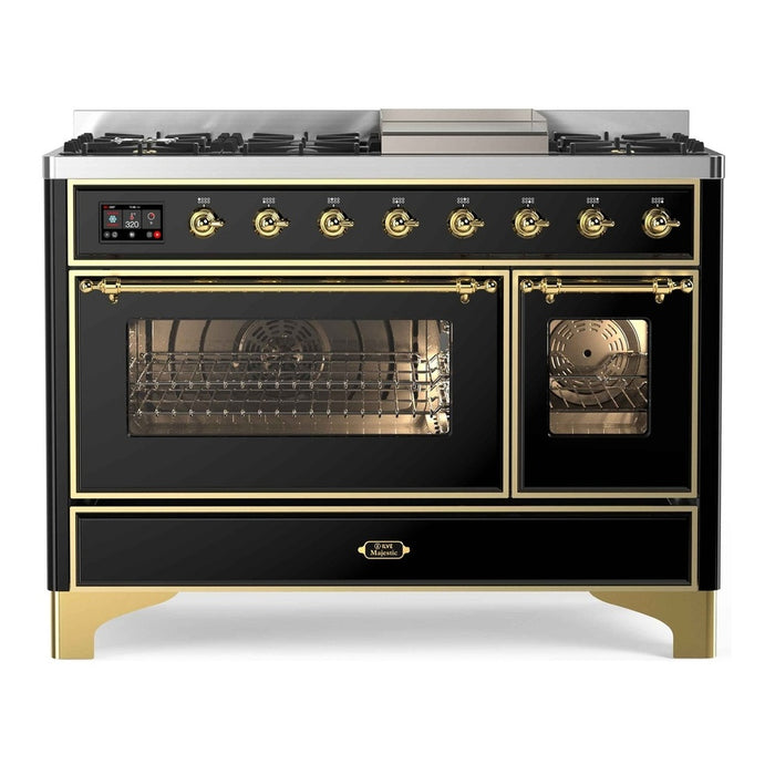 ILVE Majestic II 48 Inch Dual Fuel Range, Double Oven, 8 Burners & Griddle UM12FDNS3
