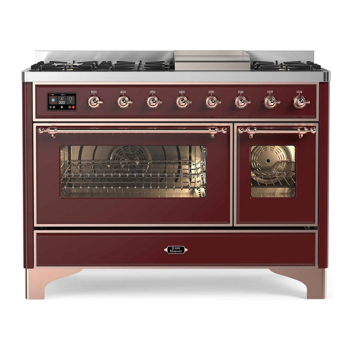 ILVE Majestic II 48 Inch Dual Fuel Range, Double Oven, 8 Burners & Griddle UM12FDNS3