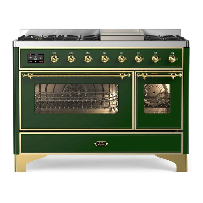 ILVE Majestic II 48 Inch Dual Fuel Range, Double Oven, 8 Burners & Griddle UM12FDNS3