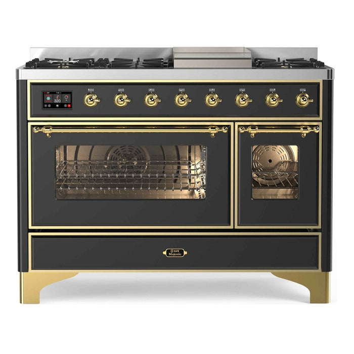 ILVE Majestic II 48 Inch Dual Fuel Range, Double Oven, 8 Burners & Griddle UM12FDNS3