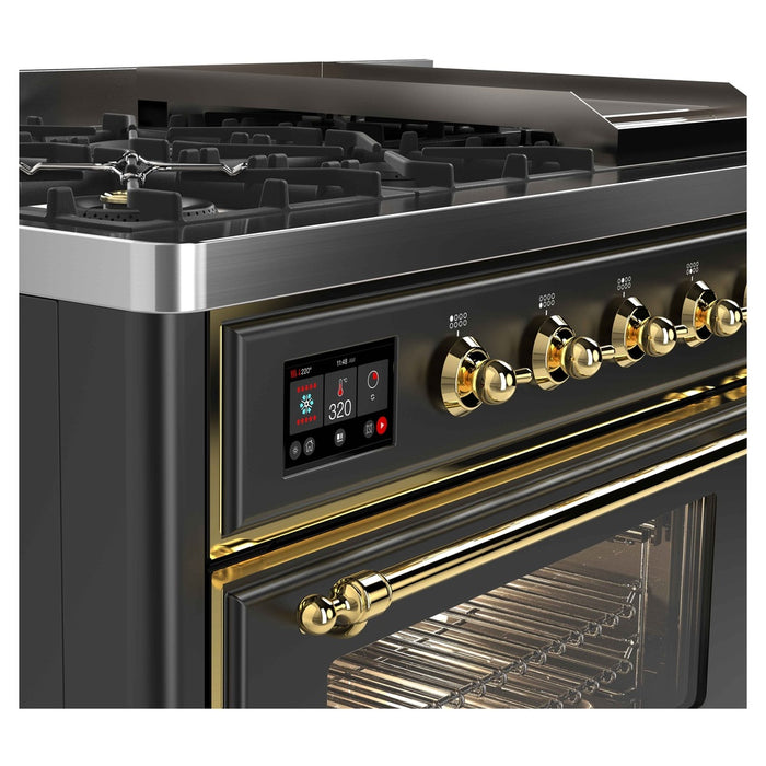 ILVE Majestic II 48 Inch Dual Fuel Range, Double Oven, 8 Burners & Griddle UM12FDNS3