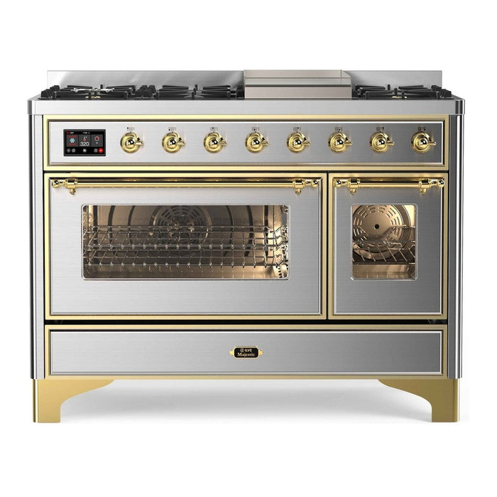 ILVE Majestic II 48 Inch Dual Fuel Range, Double Oven, 8 Burners & Griddle UM12FDNS3