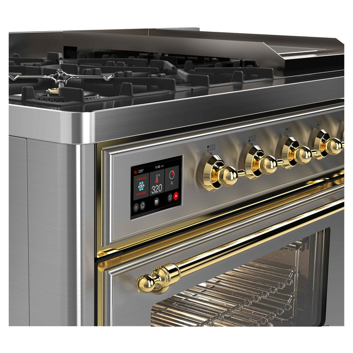 ILVE Majestic II 48 Inch Dual Fuel Range, Double Oven, 8 Burners & Griddle UM12FDNS3