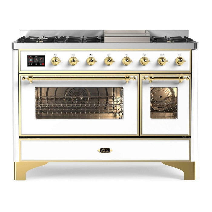 ILVE Majestic II 48 Inch Dual Fuel Range, Double Oven, 8 Burners & Griddle UM12FDNS3