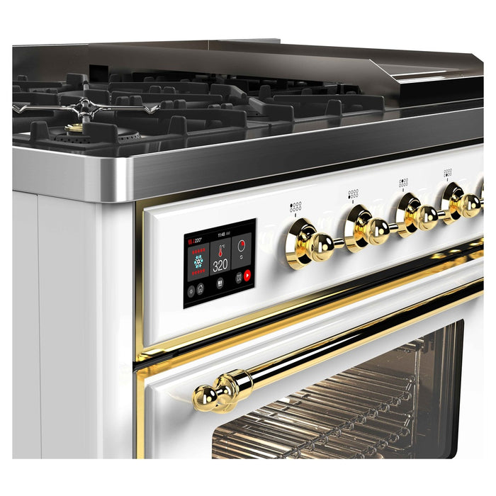 ILVE Majestic II 48 Inch Dual Fuel Range, Double Oven, 8 Burners & Griddle UM12FDNS3