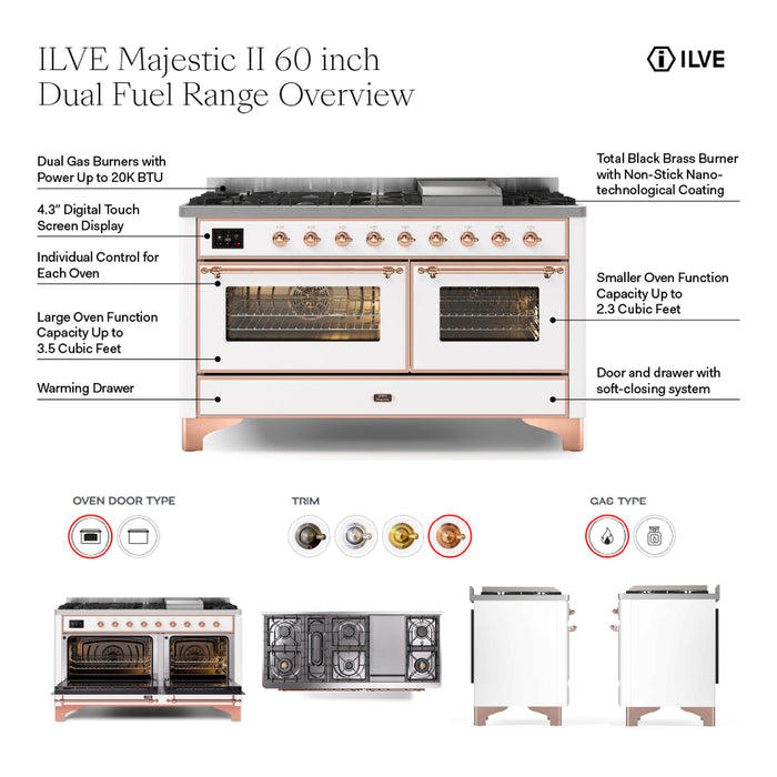 ILVE Majestic II Series 60 Inch Dual Fuel Freestanding Range Gas/Propane (UM15FDQNS3)