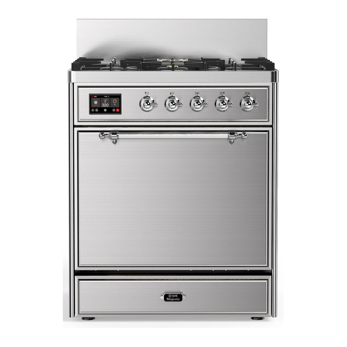 ILVE Majestic III 30" Dual Fuel Range 5 Burners, Solid Door (UM30QNR3)