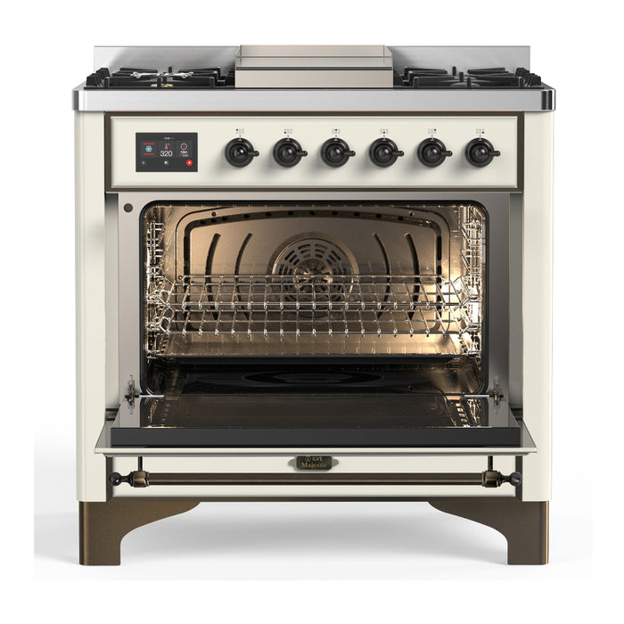 ILVE 36" Dual Fuel Range 25K BTU Majestic III, Triple Glass Door (UM36FNR3)