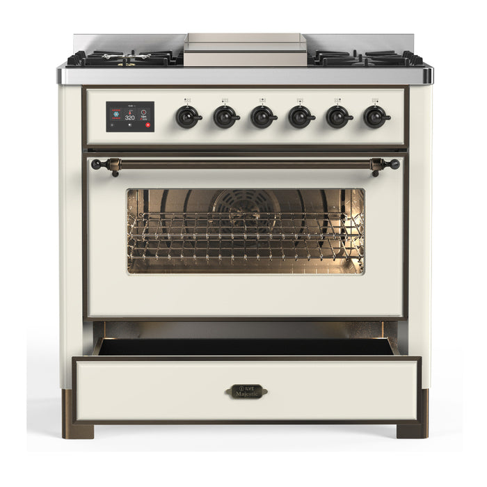 ILVE 36" Dual Fuel Range 25K BTU Majestic III, Triple Glass Door (UM36FNR3)