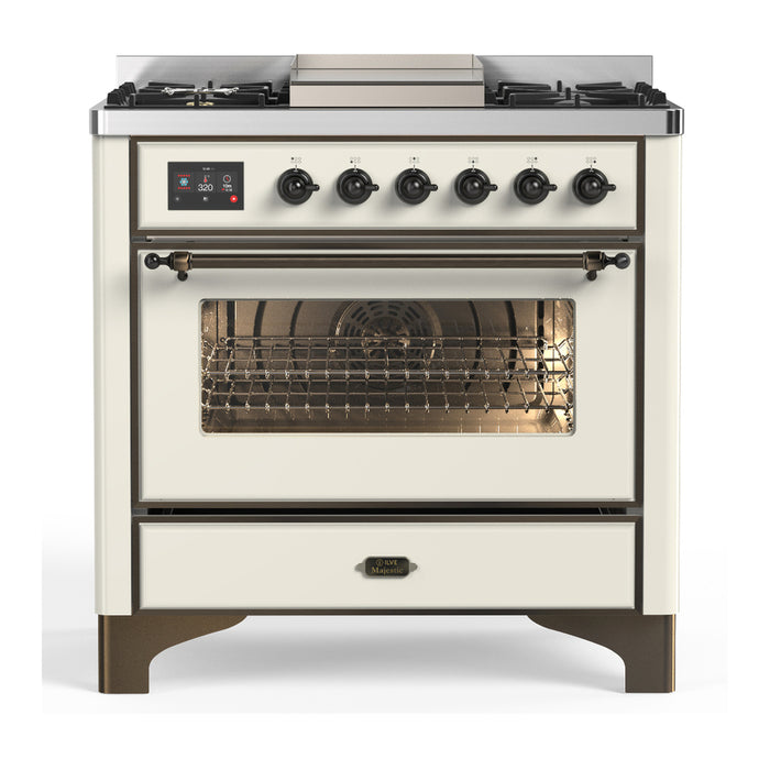 ILVE 36" Dual Fuel Range 25K BTU Majestic III, Triple Glass Door (UM36FNR3)