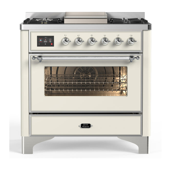 ILVE 36" Dual Fuel Range 25K BTU Majestic III, Triple Glass Door (UM36FNR3)