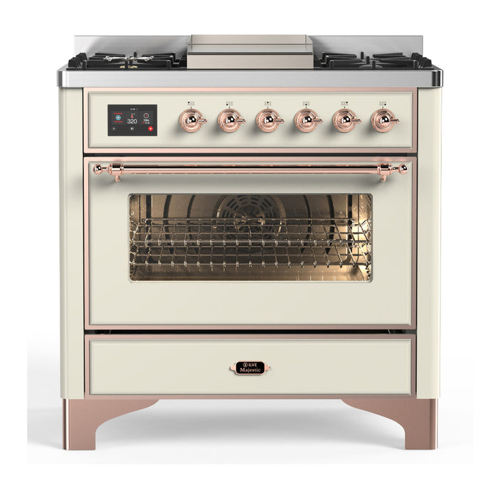 ILVE 36" Dual Fuel Range 25K BTU Majestic III, Triple Glass Door (UM36FNR3)