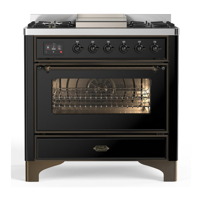 ILVE 36" Dual Fuel Range 25K BTU Majestic III, Triple Glass Door (UM36FNR3)