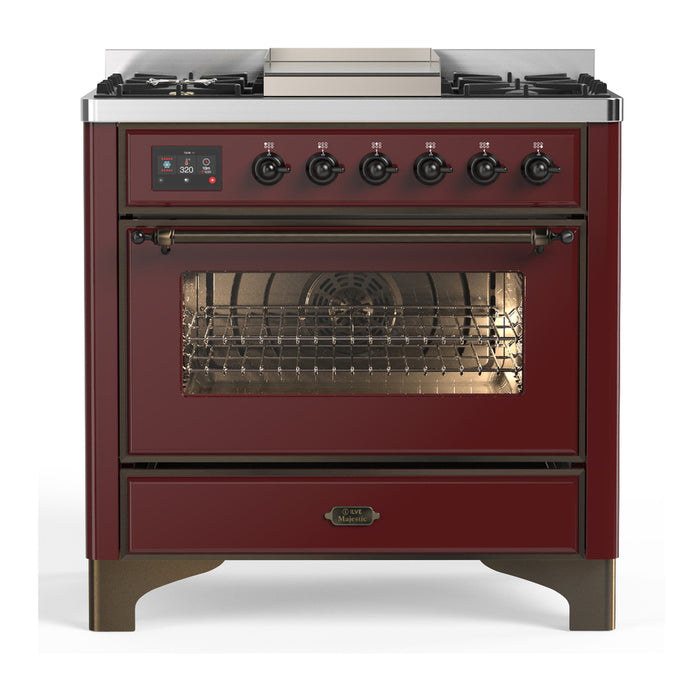 ILVE 36" Dual Fuel Range 25K BTU Majestic III, Triple Glass Door (UM36FNR3)