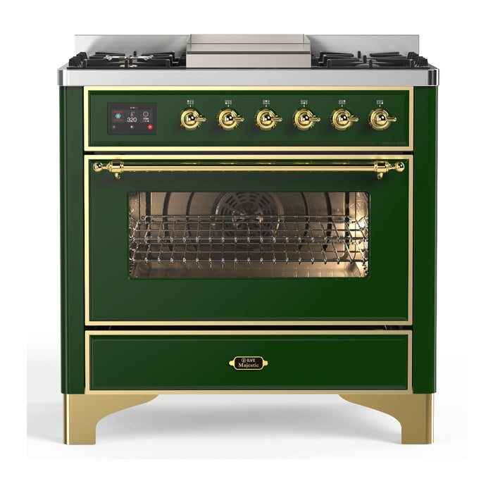 ILVE 36" Dual Fuel Range 25K BTU Majestic III, Triple Glass Door (UM36FNR3)