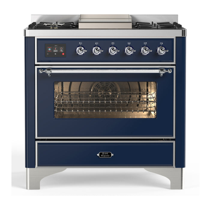 ILVE 36" Dual Fuel Range 25K BTU Majestic III, Triple Glass Door (UM36FNR3)