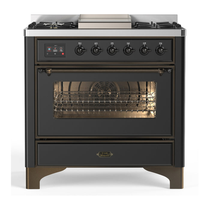ILVE 36" Dual Fuel Range 25K BTU Majestic III, Triple Glass Door (UM36FNR3)