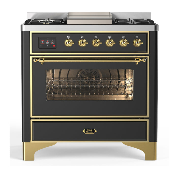 ILVE 36" Dual Fuel Range 25K BTU Majestic III, Triple Glass Door (UM36FNR3)