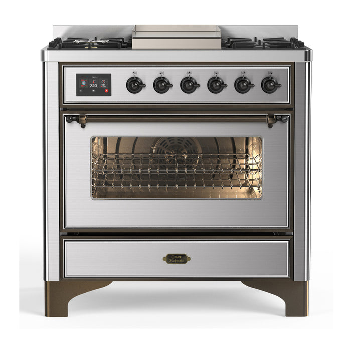 ILVE 36" Dual Fuel Range 25K BTU Majestic III, Triple Glass Door (UM36FNR3)