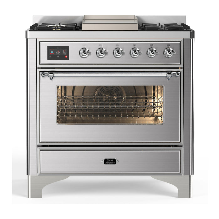 ILVE 36" Dual Fuel Range 25K BTU Majestic III, Triple Glass Door (UM36FNR3)