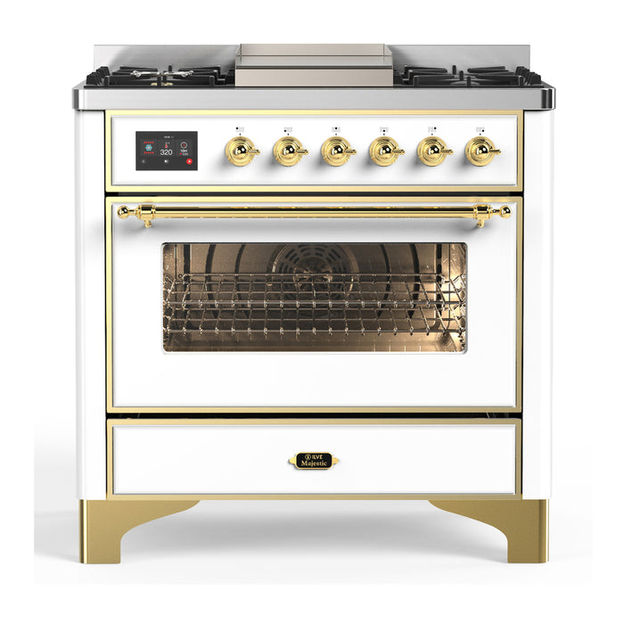 ILVE 36" Dual Fuel Range 25K BTU Majestic III, Triple Glass Door (UM36FNR3)