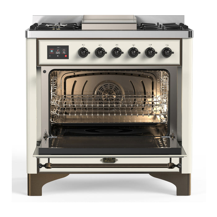 ILVE Majestic III 36" Dual Fuel Range – 6 Burners + Griddle, Solid Door(UM36FQNR3)