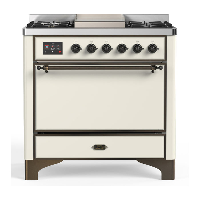 ILVE Majestic III 36" Dual Fuel Range – 6 Burners + Griddle, Solid Door(UM36FQNR3)