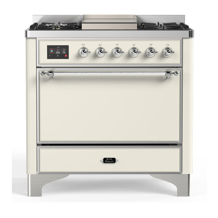 ILVE Majestic III 36" Dual Fuel Range – 6 Burners + Griddle, Solid Door(UM36FQNR3)