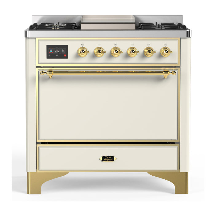 ILVE Majestic III 36" Dual Fuel Range – 6 Burners + Griddle, Solid Door(UM36FQNR3)