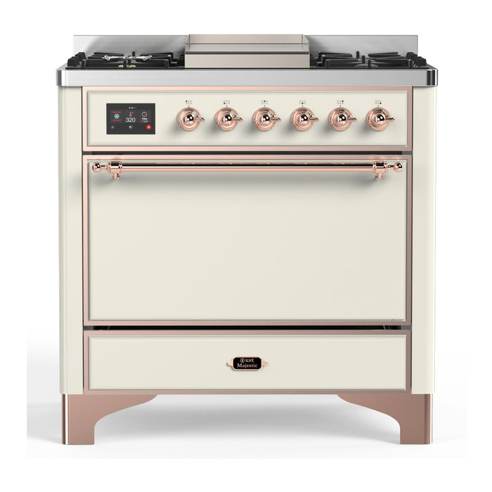 ILVE Majestic III 36" Dual Fuel Range – 6 Burners + Griddle, Solid Door(UM36FQNR3)