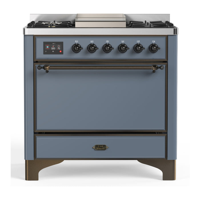 ILVE Majestic III 36" Dual Fuel Range – 6 Burners + Griddle, Solid Door(UM36FQNR3)