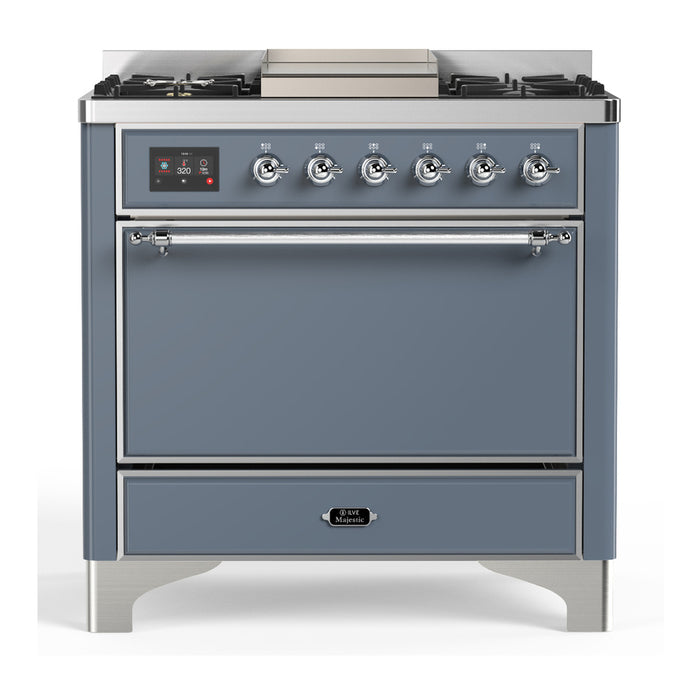 ILVE Majestic III 36" Dual Fuel Range – 6 Burners + Griddle, Solid Door(UM36FQNR3)