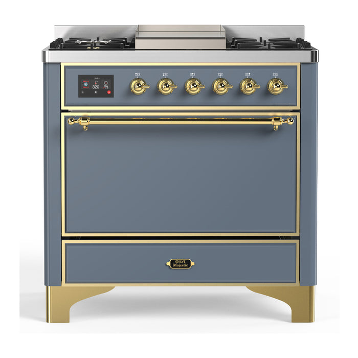 ILVE Majestic III 36" Dual Fuel Range – 6 Burners + Griddle, Solid Door(UM36FQNR3)