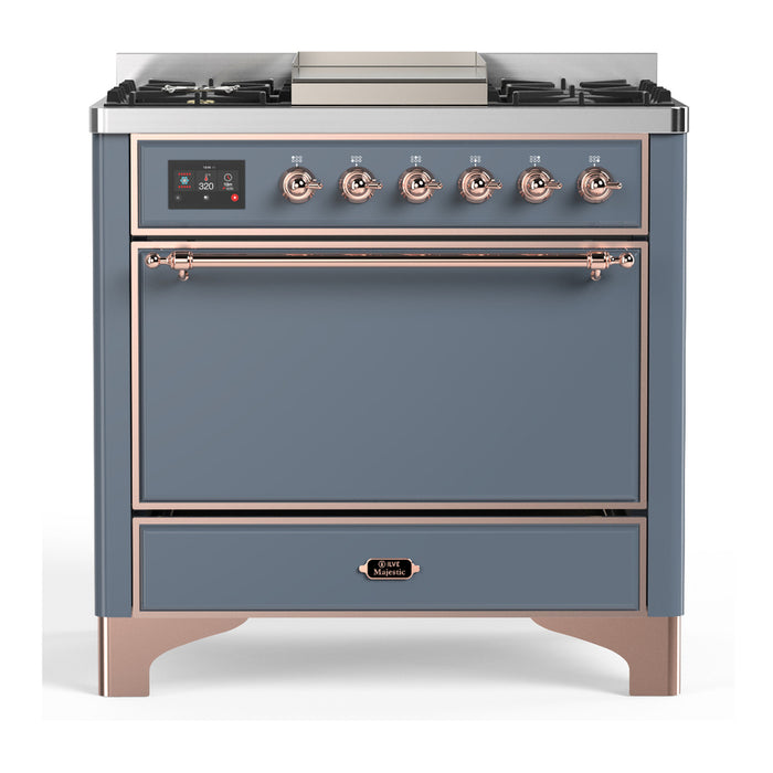 ILVE Majestic III 36" Dual Fuel Range – 6 Burners + Griddle, Solid Door(UM36FQNR3)