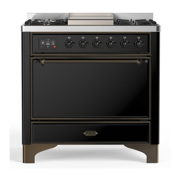 ILVE Majestic III 36" Dual Fuel Range – 6 Burners + Griddle, Solid Door(UM36FQNR3)