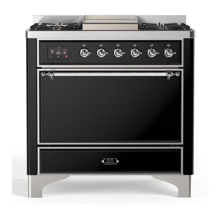 ILVE Majestic III 36" Dual Fuel Range – 6 Burners + Griddle, Solid Door(UM36FQNR3)