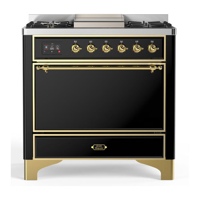 ILVE Majestic III 36" Dual Fuel Range – 6 Burners + Griddle, Solid Door(UM36FQNR3)