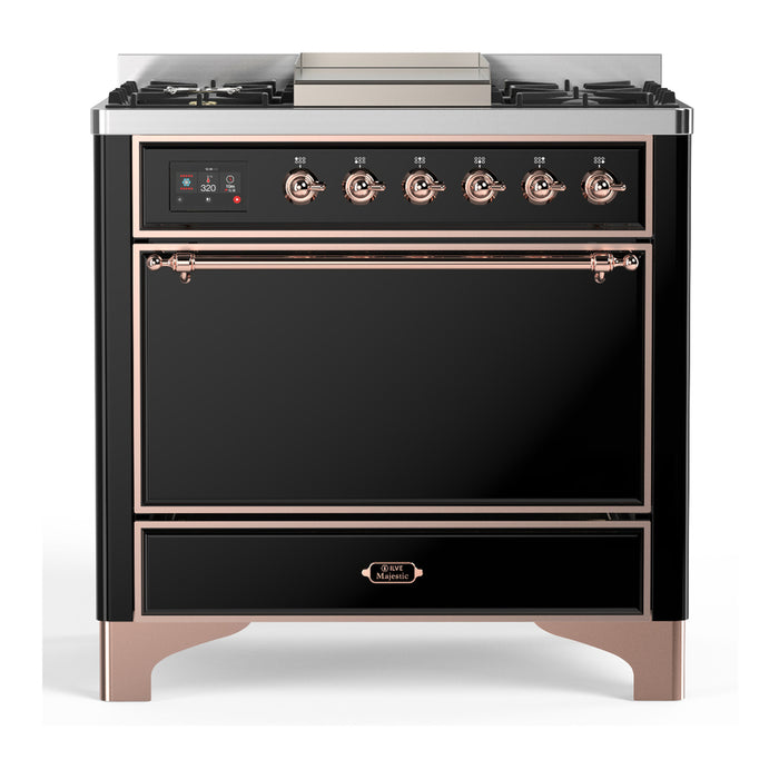 ILVE Majestic III 36" Dual Fuel Range – 6 Burners + Griddle, Solid Door(UM36FQNR3)